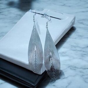 Silver Hollow Tear Drop Earrings